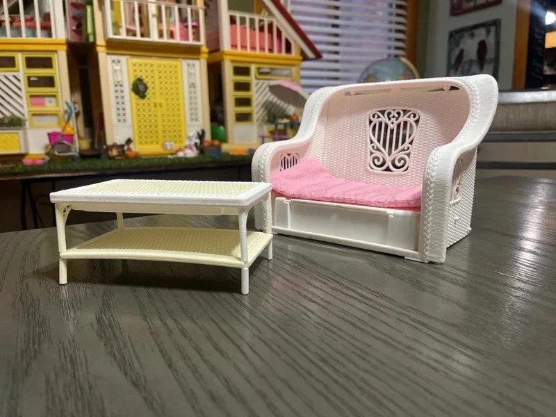 Vintage 1983 Barbie Dream House Wicker Living Room Pieces-NOT COMPLETE***