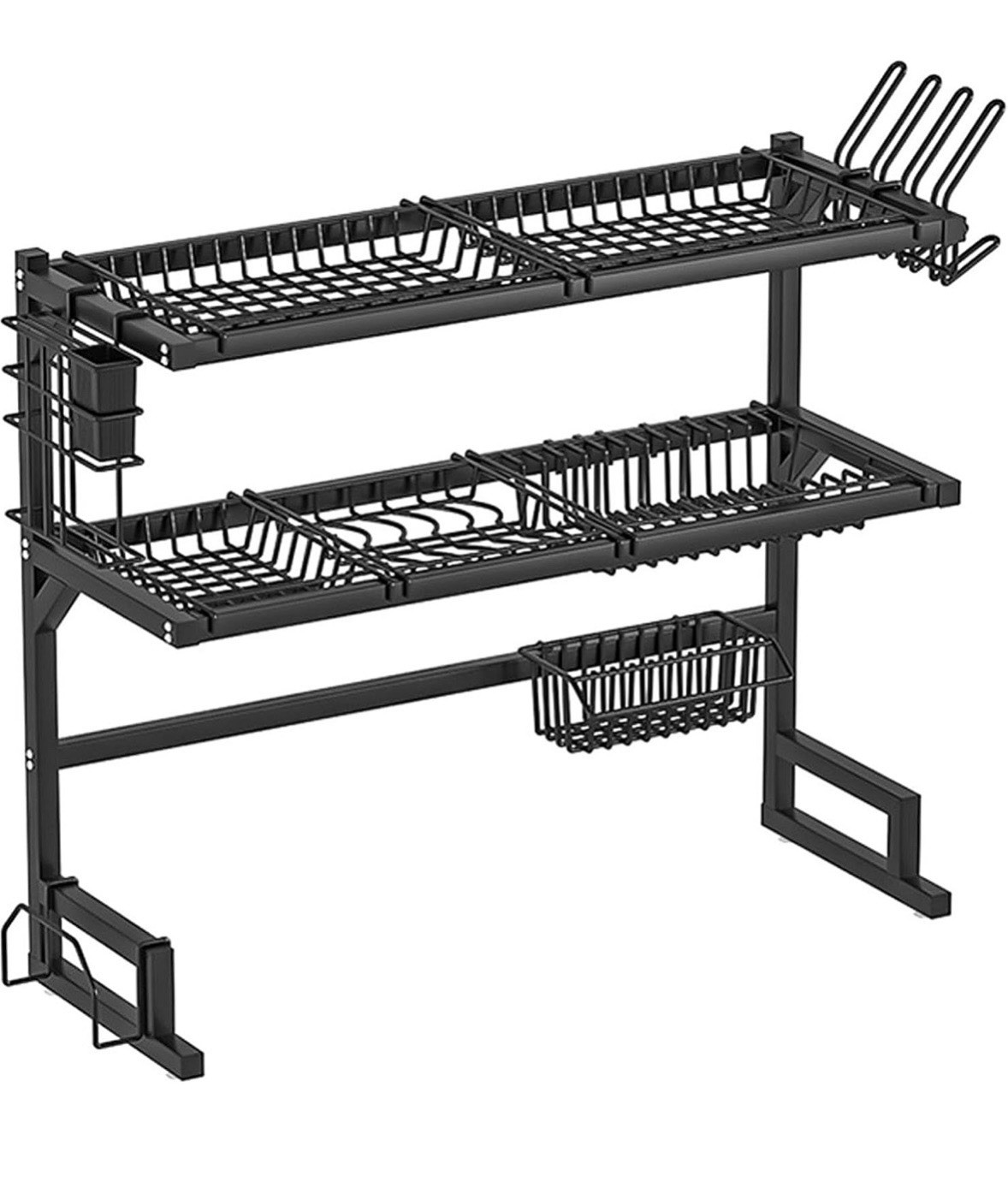 Black Over The Sink Dish Drying Rack 2 Tier Adjustable Kitchen Organizer