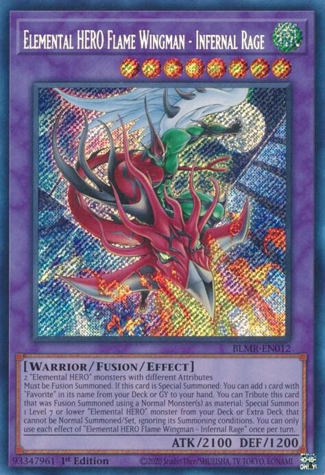 YUGIOH 1x Elemental HERO Flame Wingman - Infernal Rage Secret Rare BLMR-EN012 NM