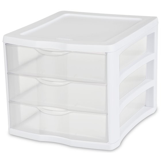 Sterilite Desktop Drawer, 3 Drawer Clear Plastic Countertop Drawer, White New Sterilite Desktop Drawer, 3 Drawer Clear Plastic Countertop Drawer, White New