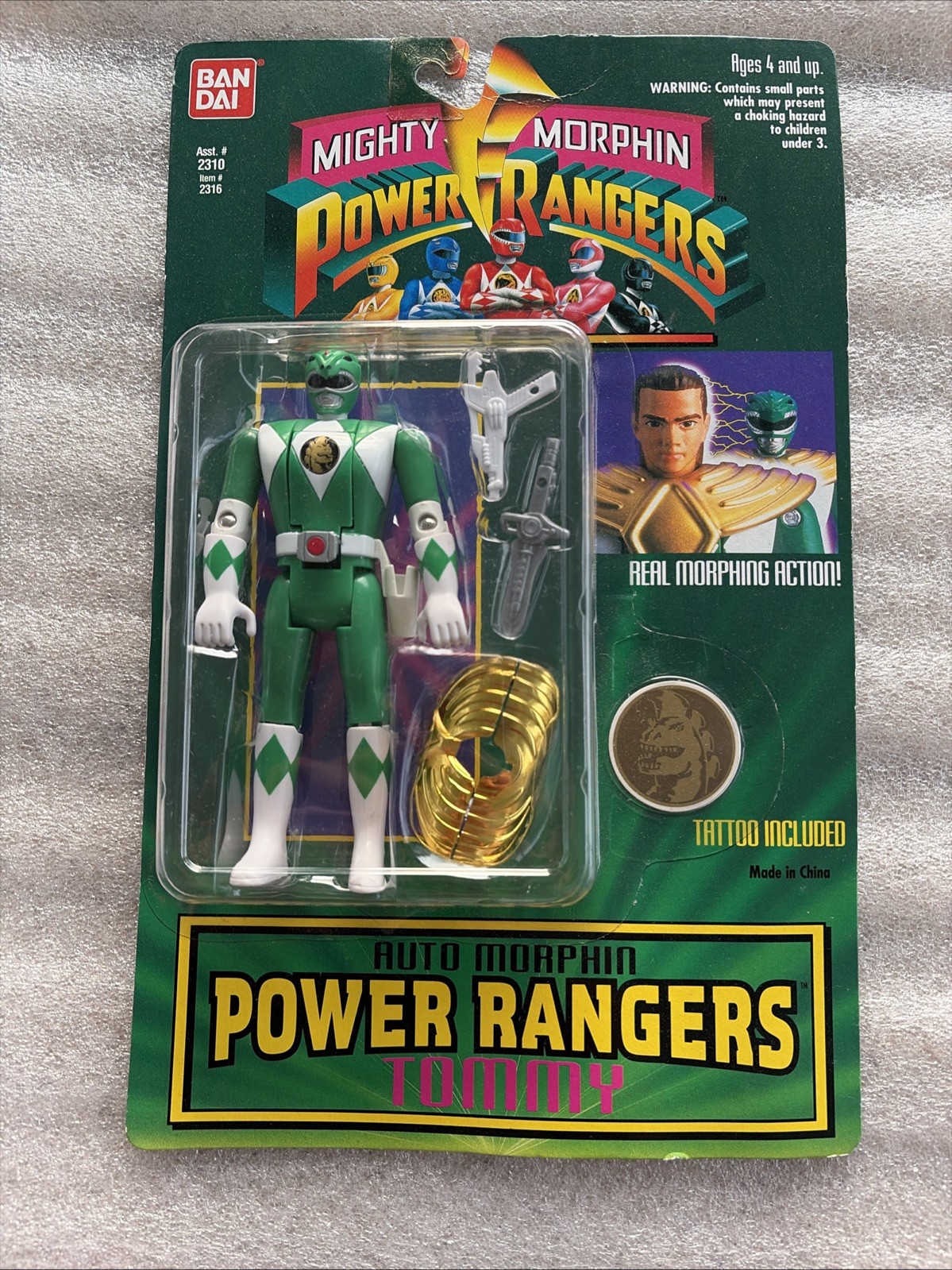 Vintage 1994 Bandai Mighty Morphin Power Rangers Auto Morphin Green Ranger Tommy