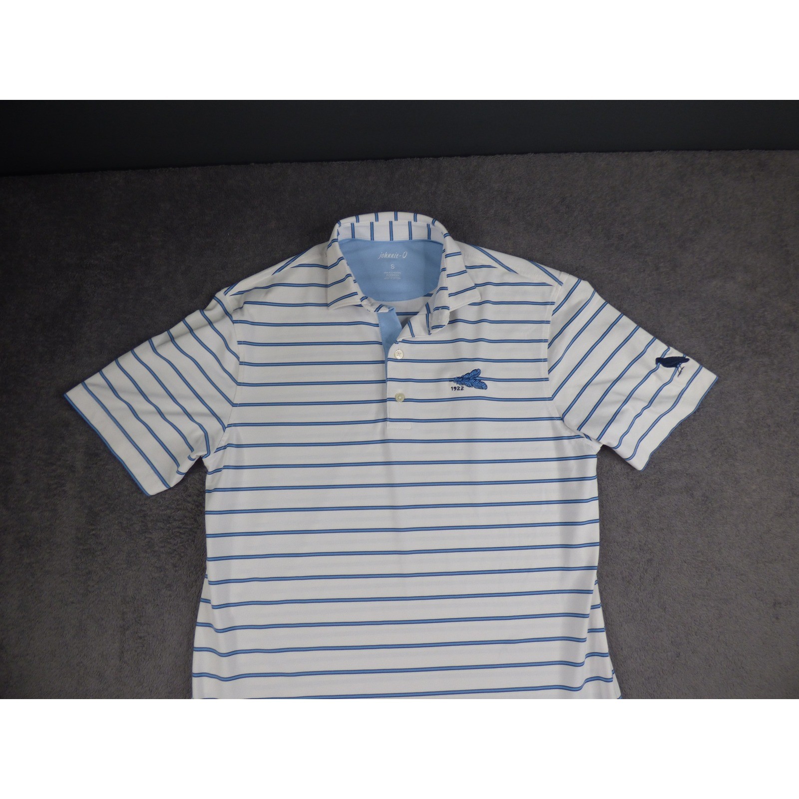 Johnnie-O Mens PREP-FORMANCE Striped Golf Polo Shirt White Blue Size Small 1922
