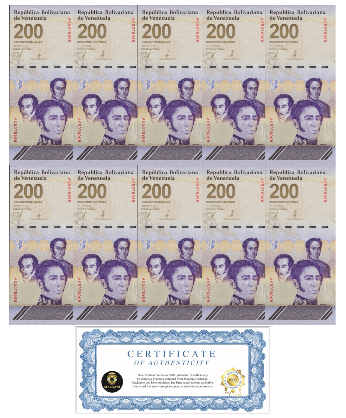 Venezuela 200 Digitales qty 10 2023/24 UNC 200 million Bolivar NEW USA
