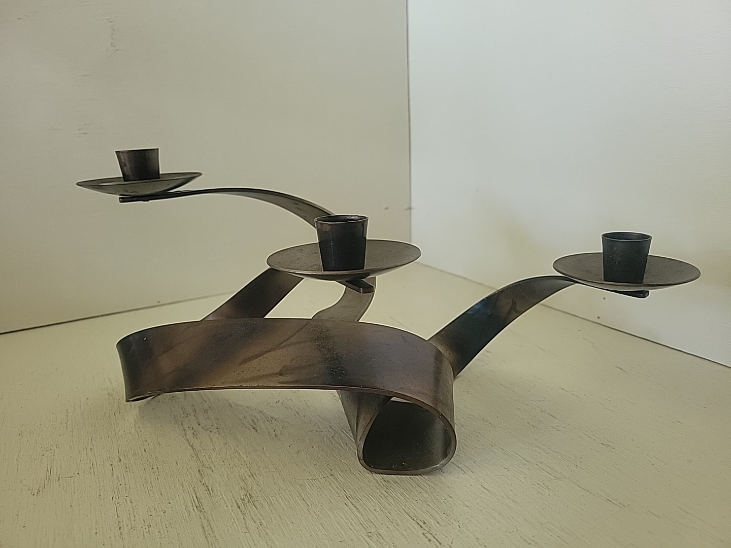 Vintage MCM Ferart Metallic Candle Holder Artisan Metal Modernist Quebec Canada Vintage MCM Ferart Metallic Candle Holder Artisan Metal Modernist Quebec Canada