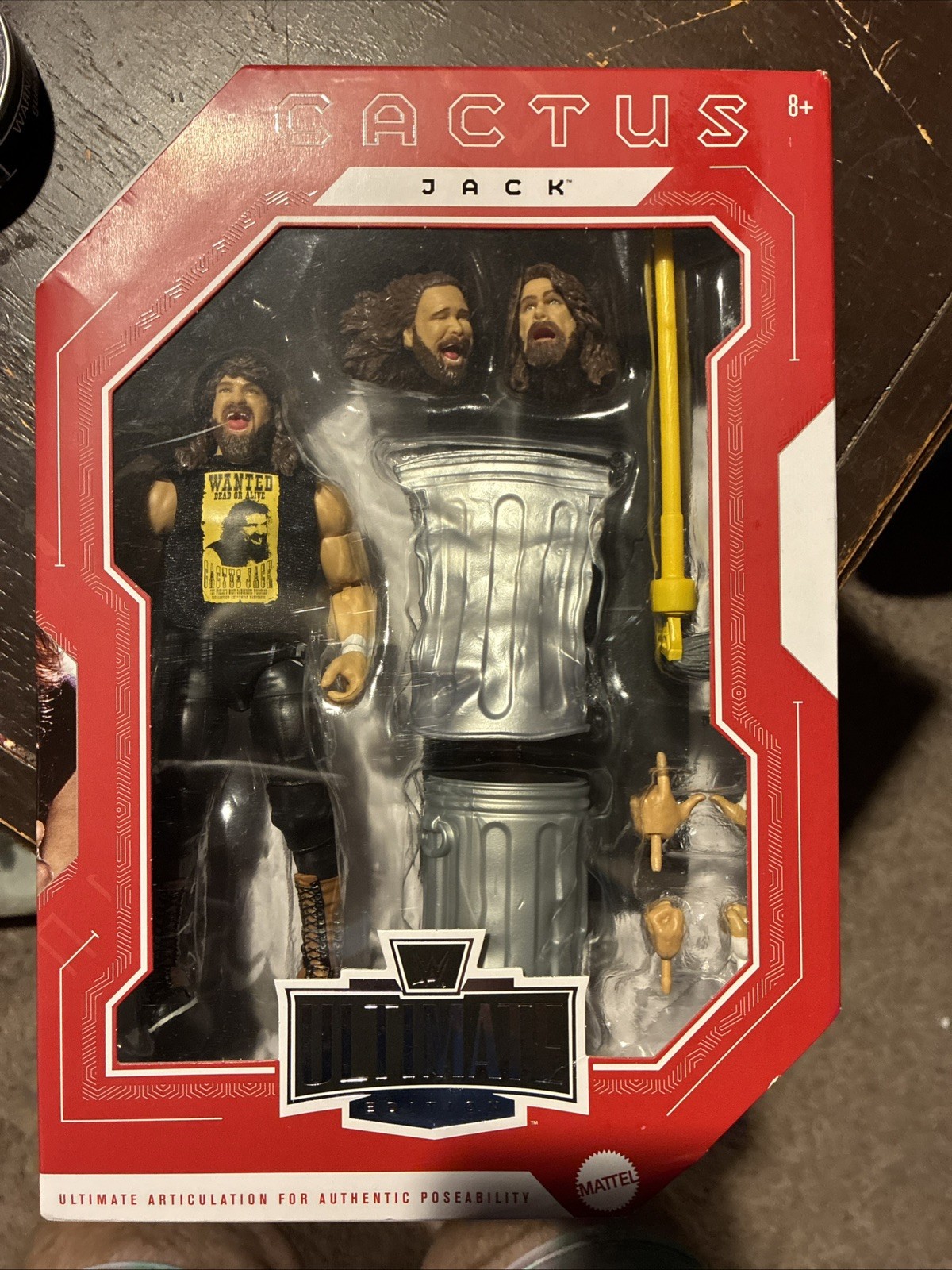 Mattel WWE Ultimate Edition Cactus Jack Action Figure w/ Trash Can, Alt Head Mattel WWE Ultimate Edition Cactus Jack Action Figure w/ Trash Can, Alt Head