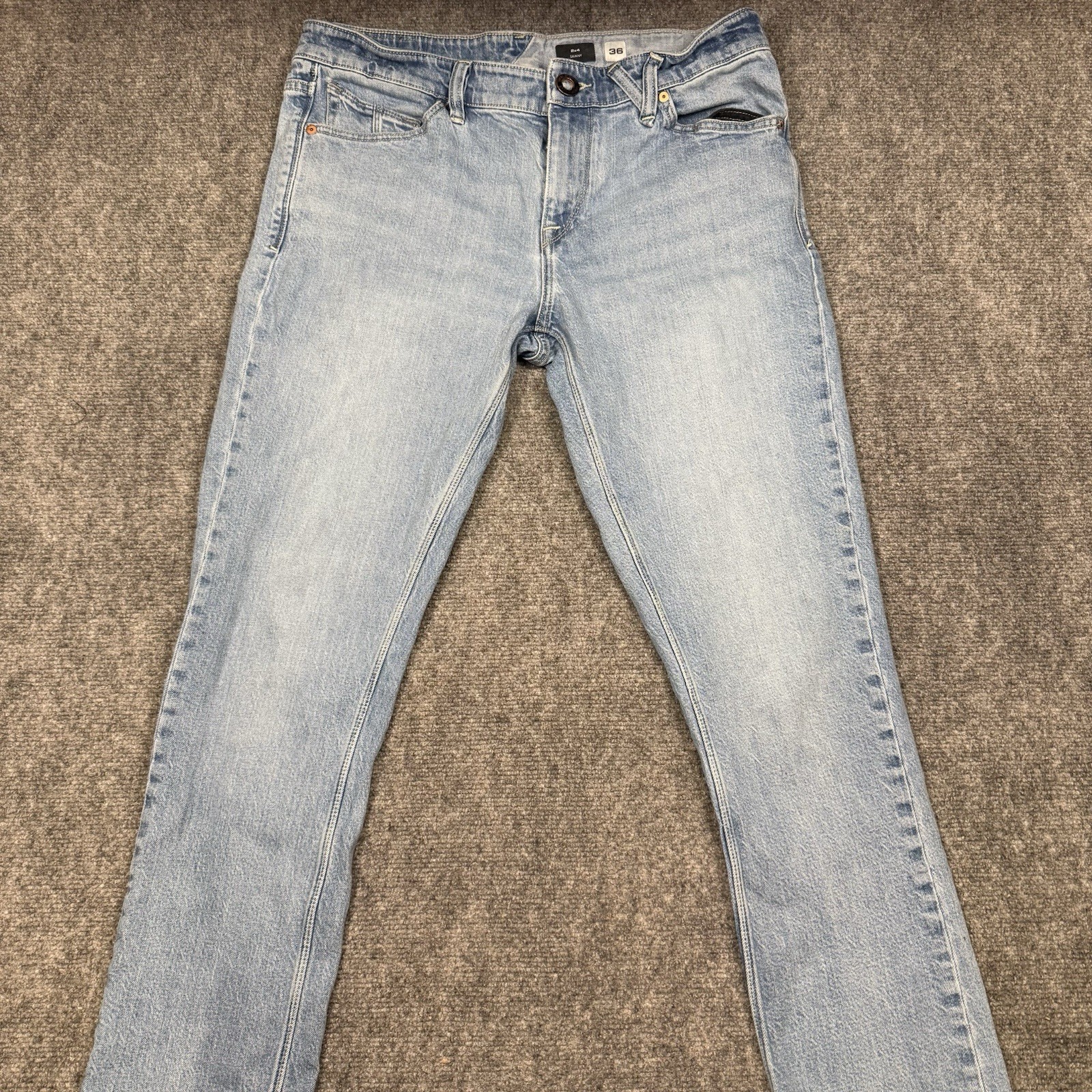 Volcom 2x4 Skinny Jeans Mens 36x31 Light Wash Blue Denim Stretch Pants