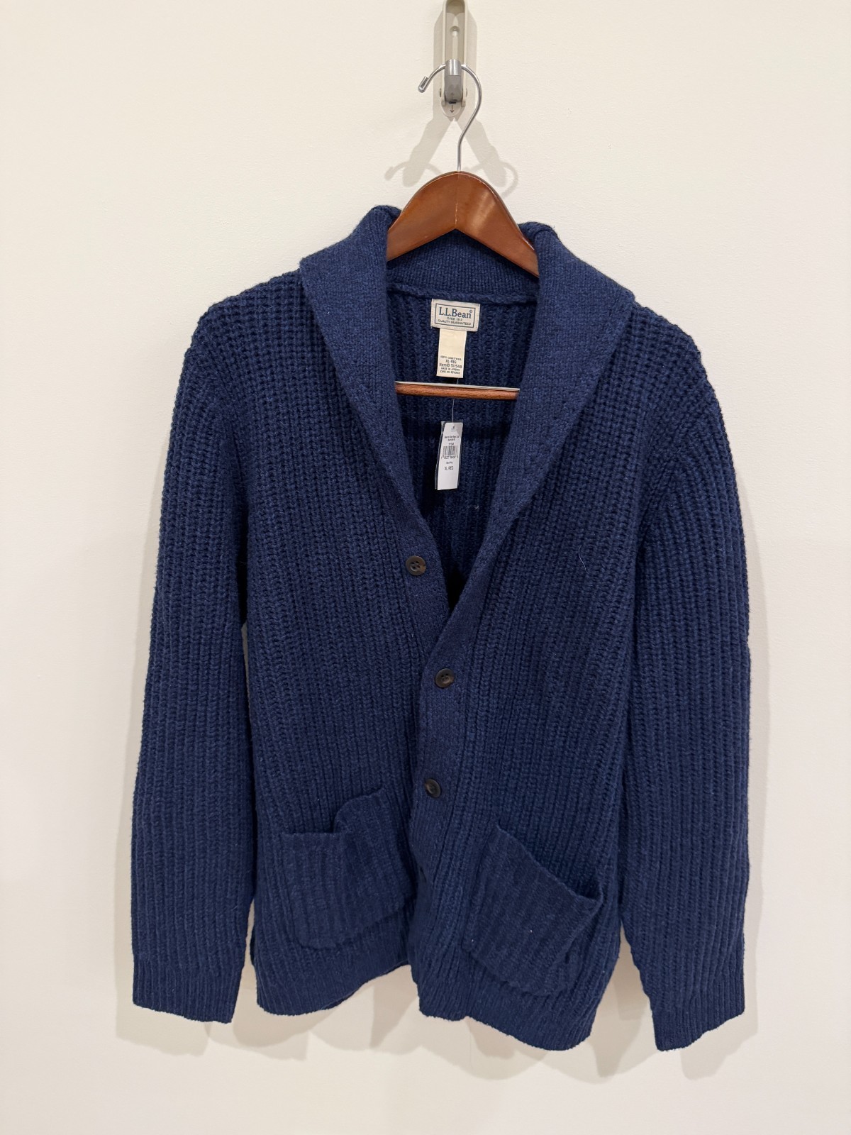 🔥L.L.Bean Ragg Wool Shawl Collar Cardigan Sweater Navy Size XL NWT 🔥L.L.Bean Ragg Wool Shawl Collar Cardigan Sweater Navy Size XL NWT