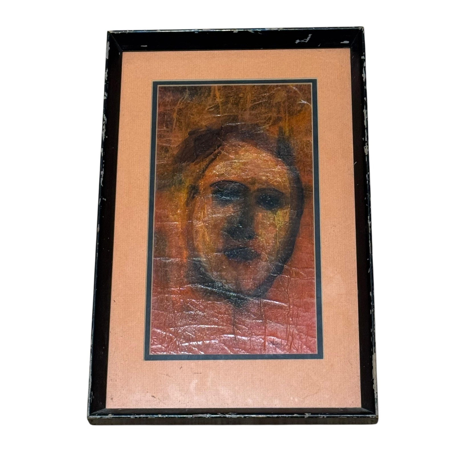 Vintage 1972 Anderson Abstract Portrait Painting Signed Framed Mixed Media Art