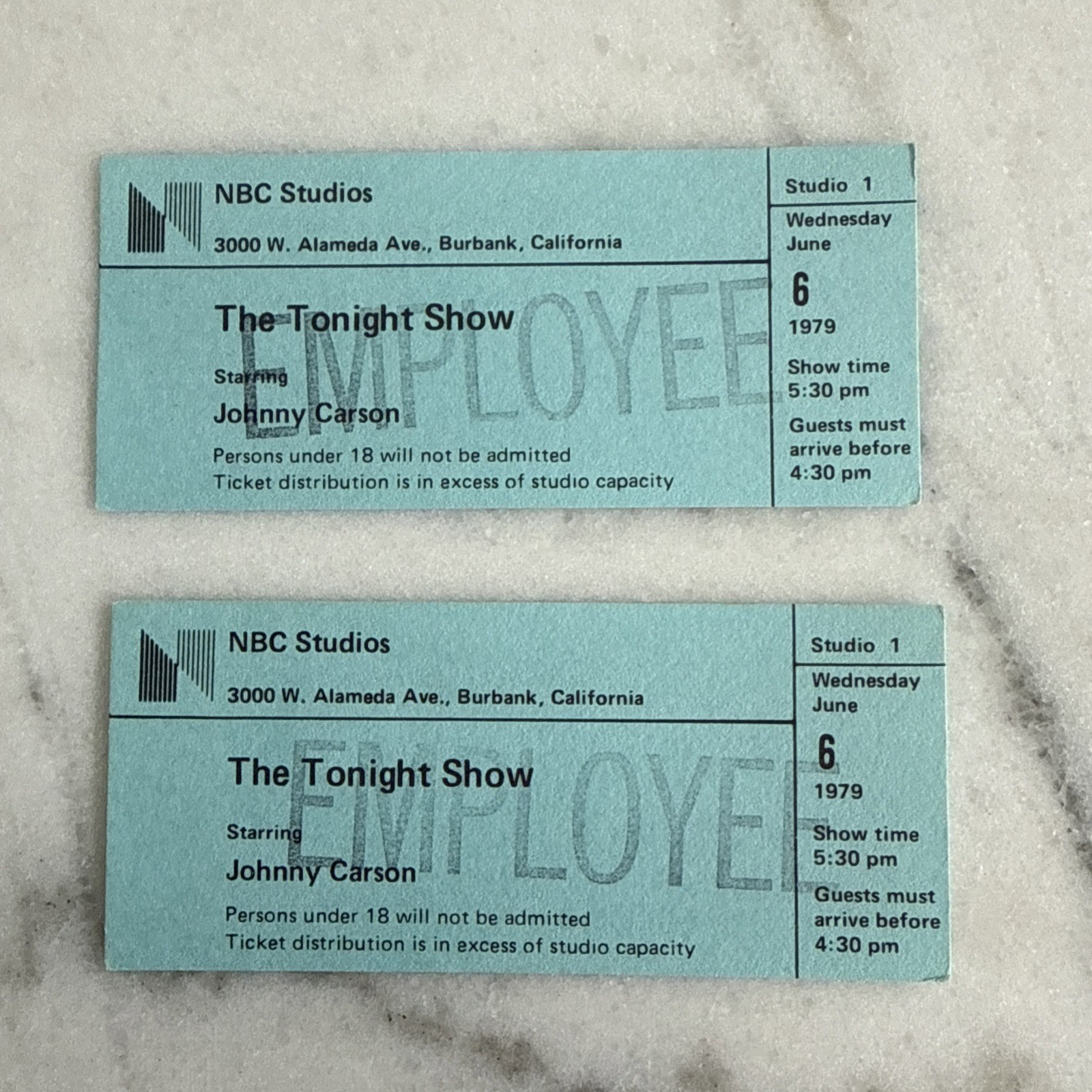 The Tonight Show Johnny Carson Audience Tickets Studios-June 6th 1979