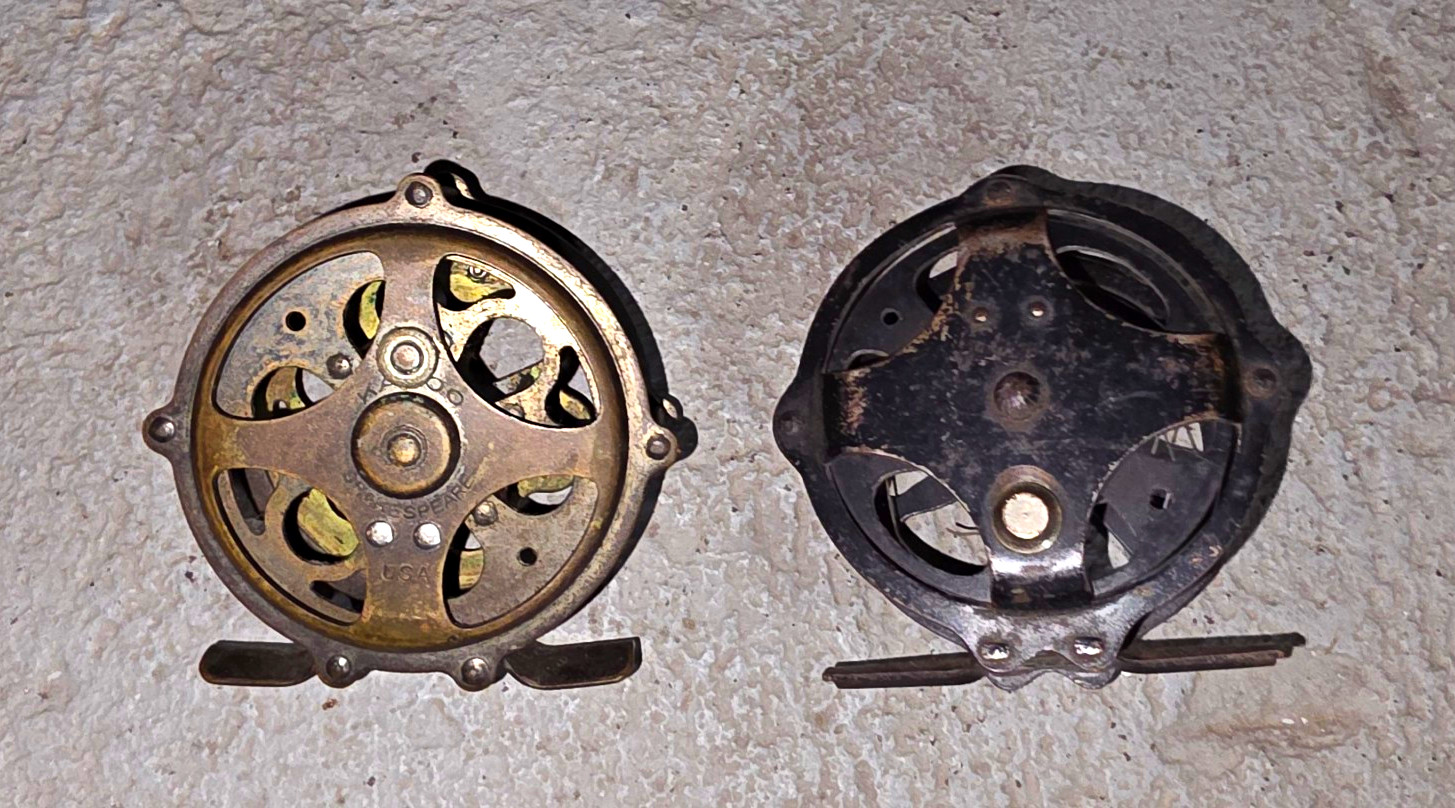 Antique 2 Skeleton Fly Reel Lot - 1920s Shakespeare Kazoo & 1930s Bronson Flylit