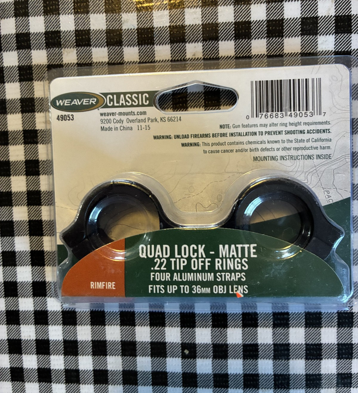 NEW NIP WEAVER QUAD LOCK MATTE .22 TIP OFF ALUMINUM SCOPE RINGS 49053 UP TO 36mm