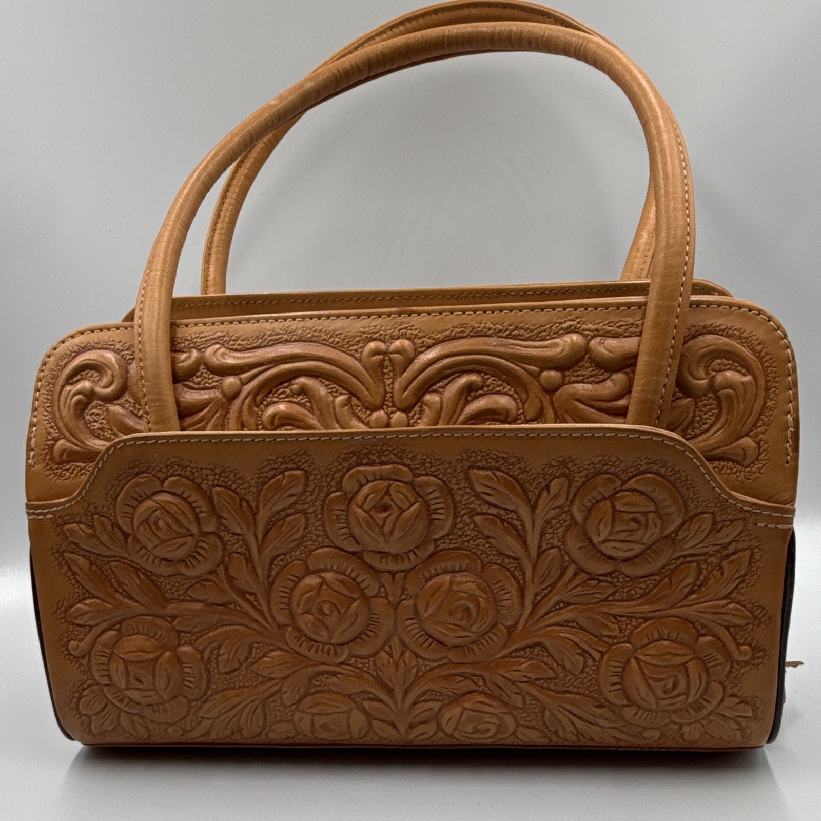 Vintage Moni-Abur Hand Tooled Leather Handbag Aztec Calendar Purse Mexico