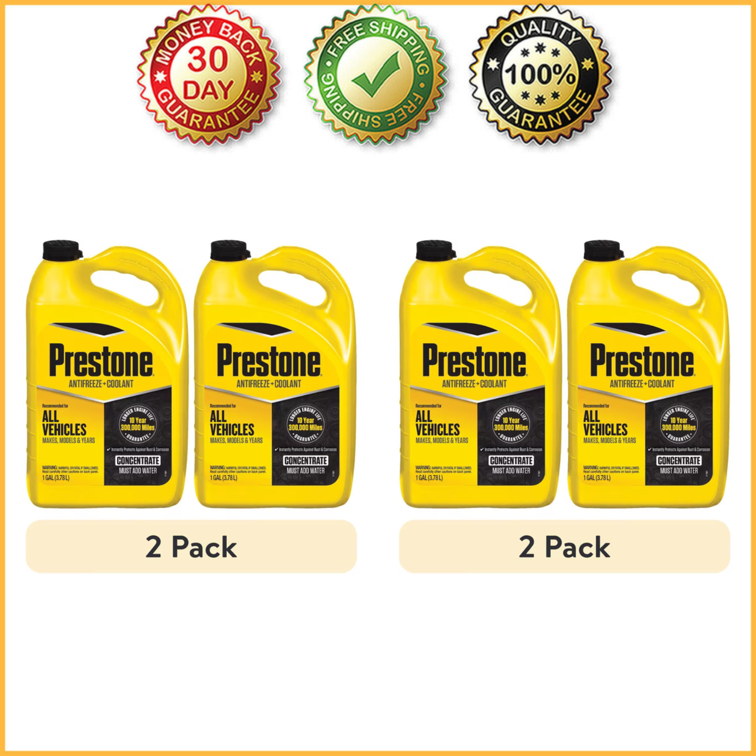 4 Pack Prestone Universal Antifreeze and Coolant AF2000 Concentrate 1 Gallon