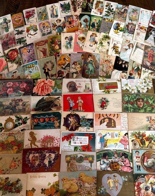 Huge Lot of 400 +++ Holidays Greetings Postcards DAMAGED- SCRAPBOOK CRAFTS
