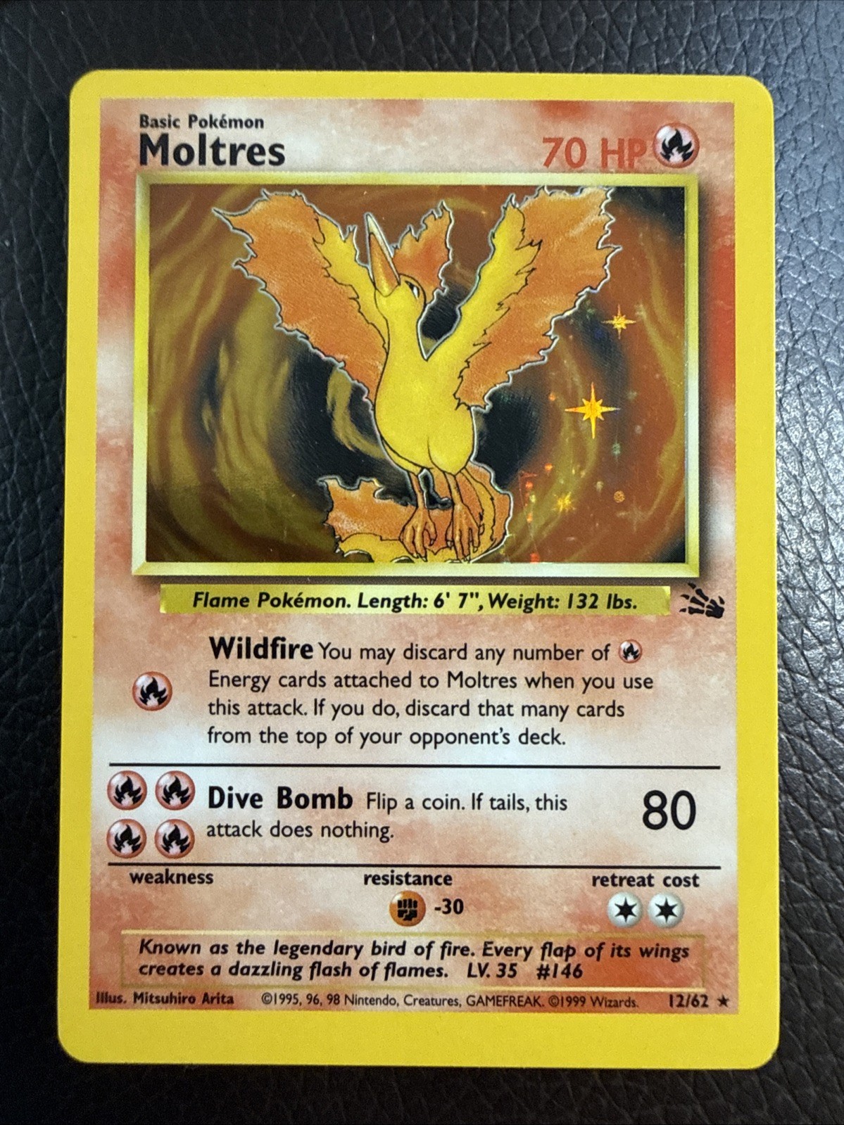 Wizards of the Coast Moltres 12/62 Fossil Holo Rare 1999 70 HP - NM Beautiful