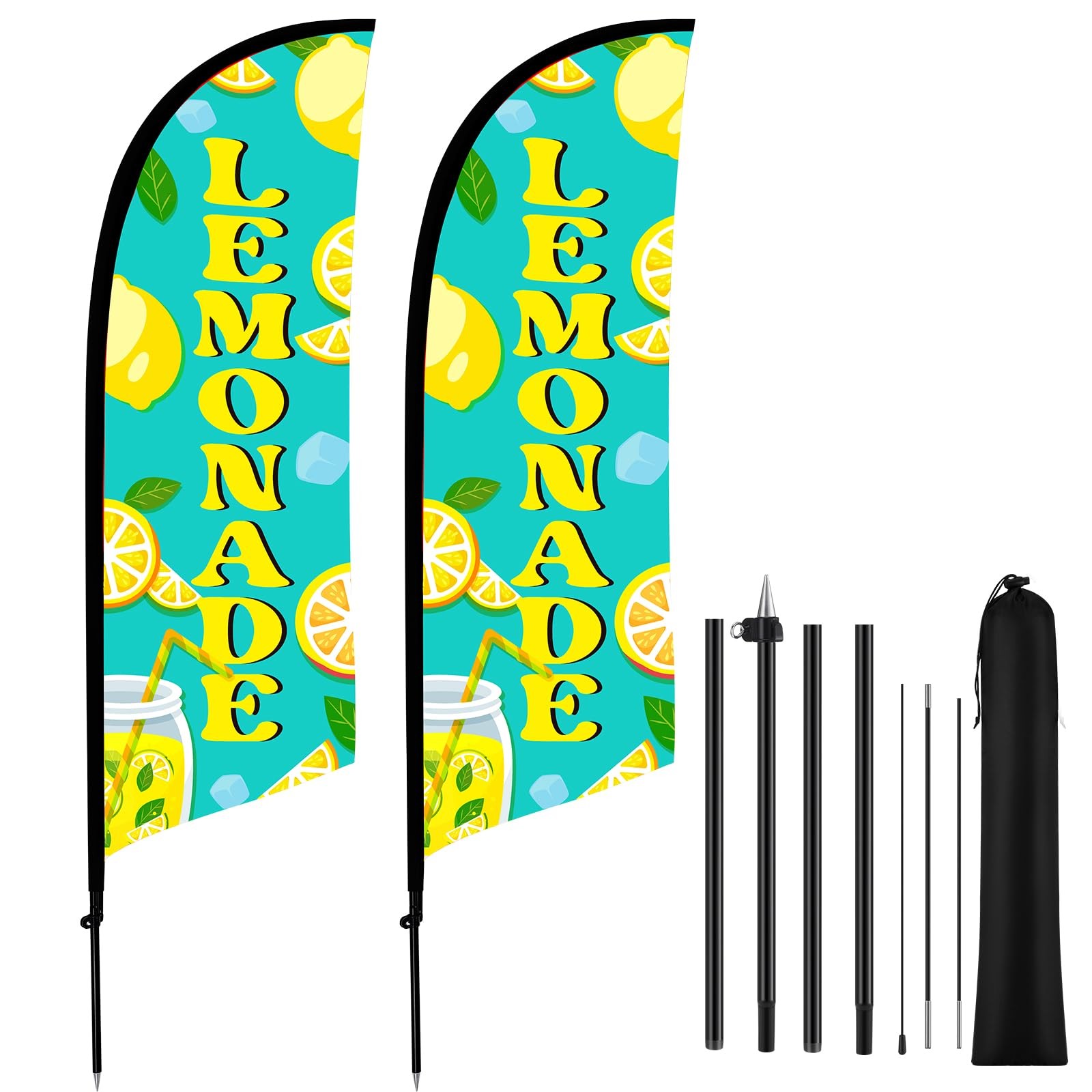 Hunnmingre 2 Set Teal Lemonade Feather Flag Kit 8Ft Advertising Swooper Flag