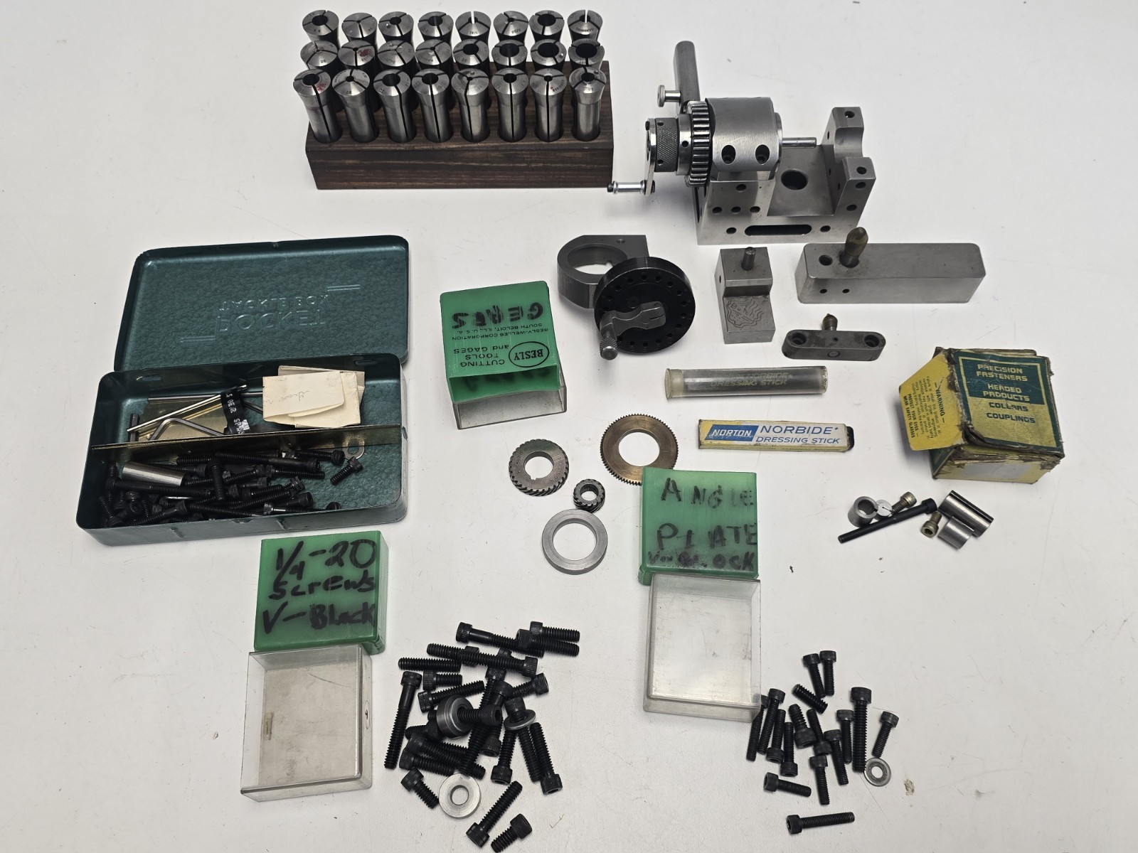 VTG Machinist Indexer Dividing Head Hardinge 3C 25 Collets & Extras Tooling VTG Machinist Indexer Dividing Head Hardinge 3C 25 Collets & Extras Tooling