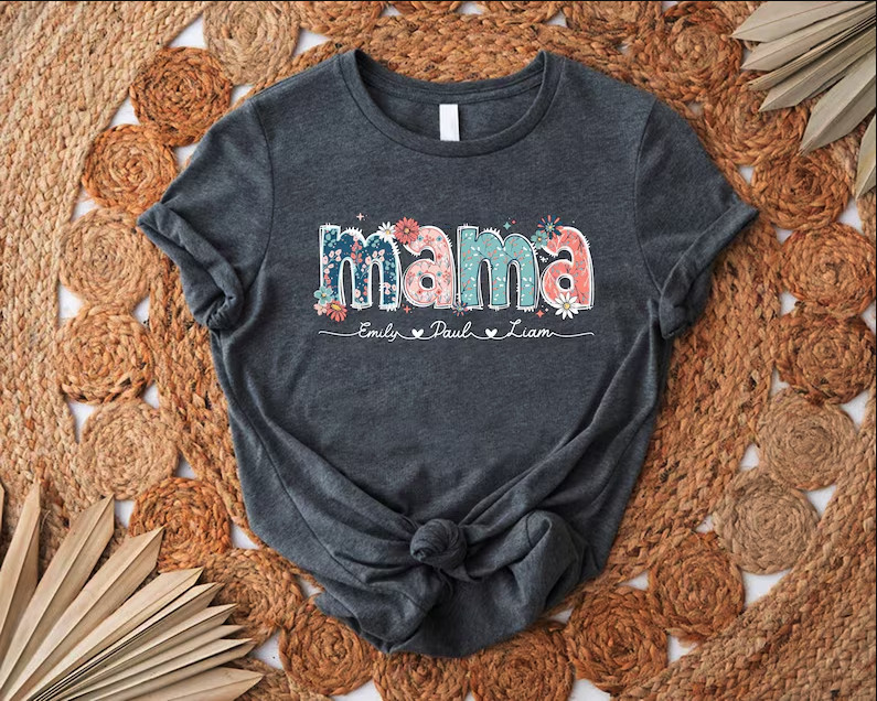 Personalized Mom Shirt With Names, Mama Gift Shirt,Floral Mama Tee,Mothers Day G