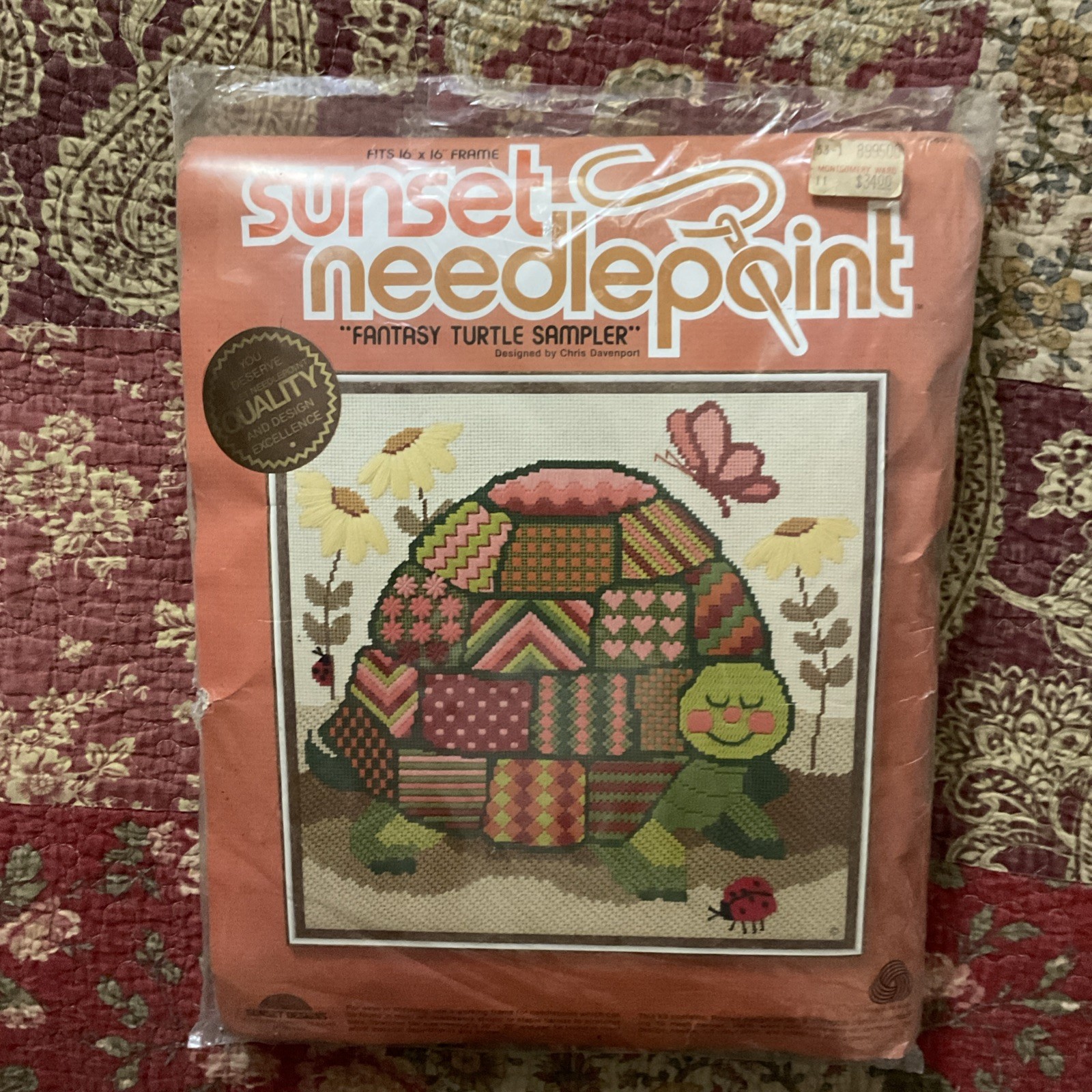 NOS Vintage Sunset Needlepoint Fantasy Turtle Sampler Kit Set Wool #6892 NOS Vintage Sunset Needlepoint Fantasy Turtle Sampler Kit Set Wool #6892