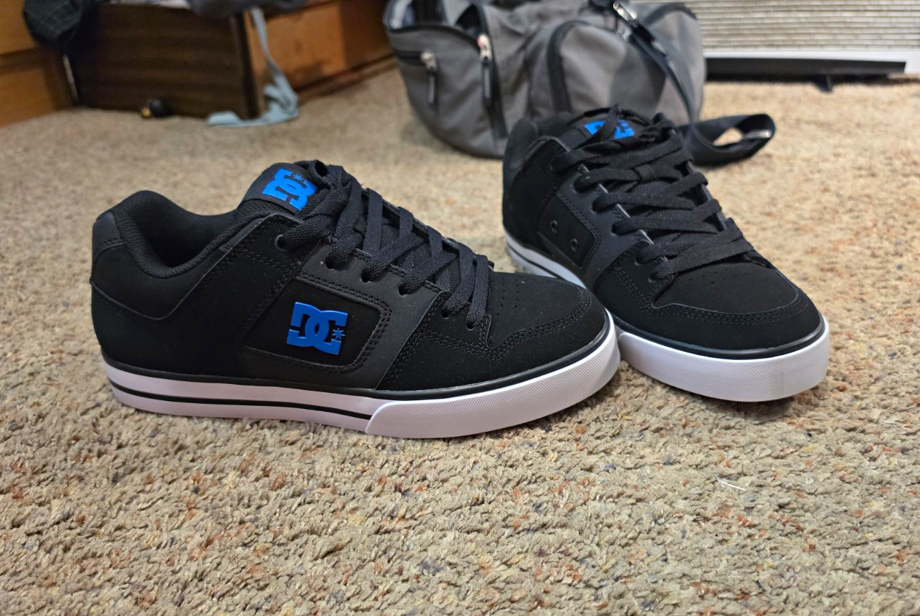 DC Pure Black Low-Top Skateboarding Shoes Blue Logo US 9.5 M DC Pure Black Low-Top Skateboarding Shoes Blue Logo US 9.5 M