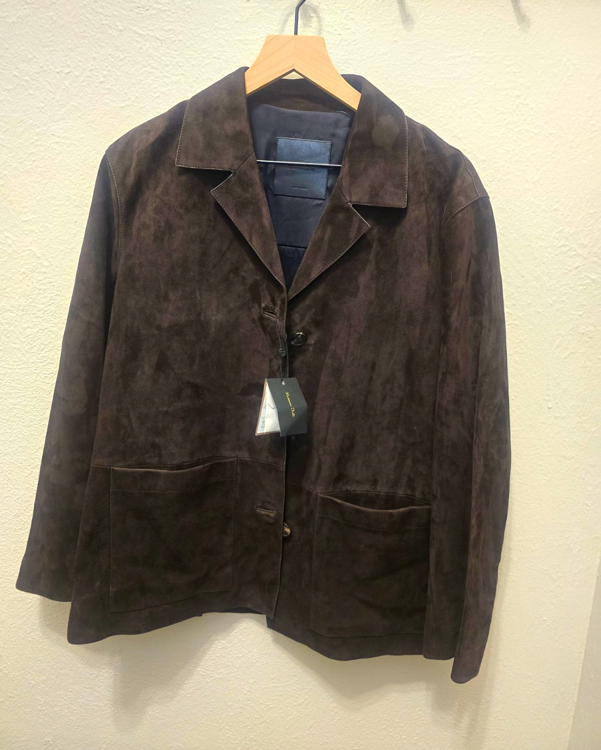 Massimo Dutti Men\'s Brown Leather Blazer Jacket Size S Button, Lined Pockets