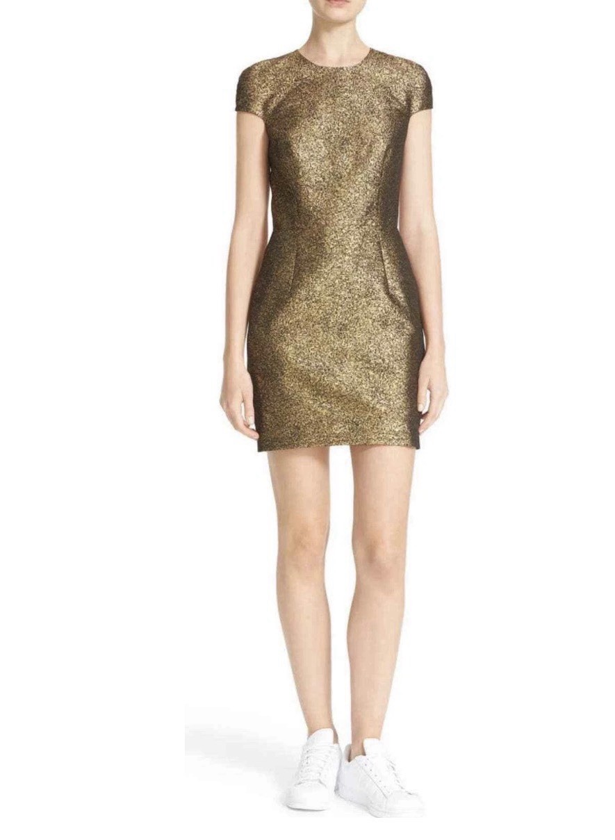 Diane Von Furstenberg Hadlie Metallic Gold Midi Sheath Dress Size 4 EUC Diane Von Furstenberg Hadlie Metallic Gold Midi Sheath Dress Size 4 EUC