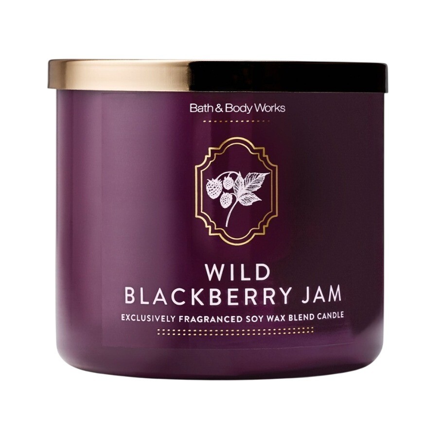 Bath & Body Works Wild Blackberry Jam 3-Wick Soy Wax Blend Candle Purple Jar