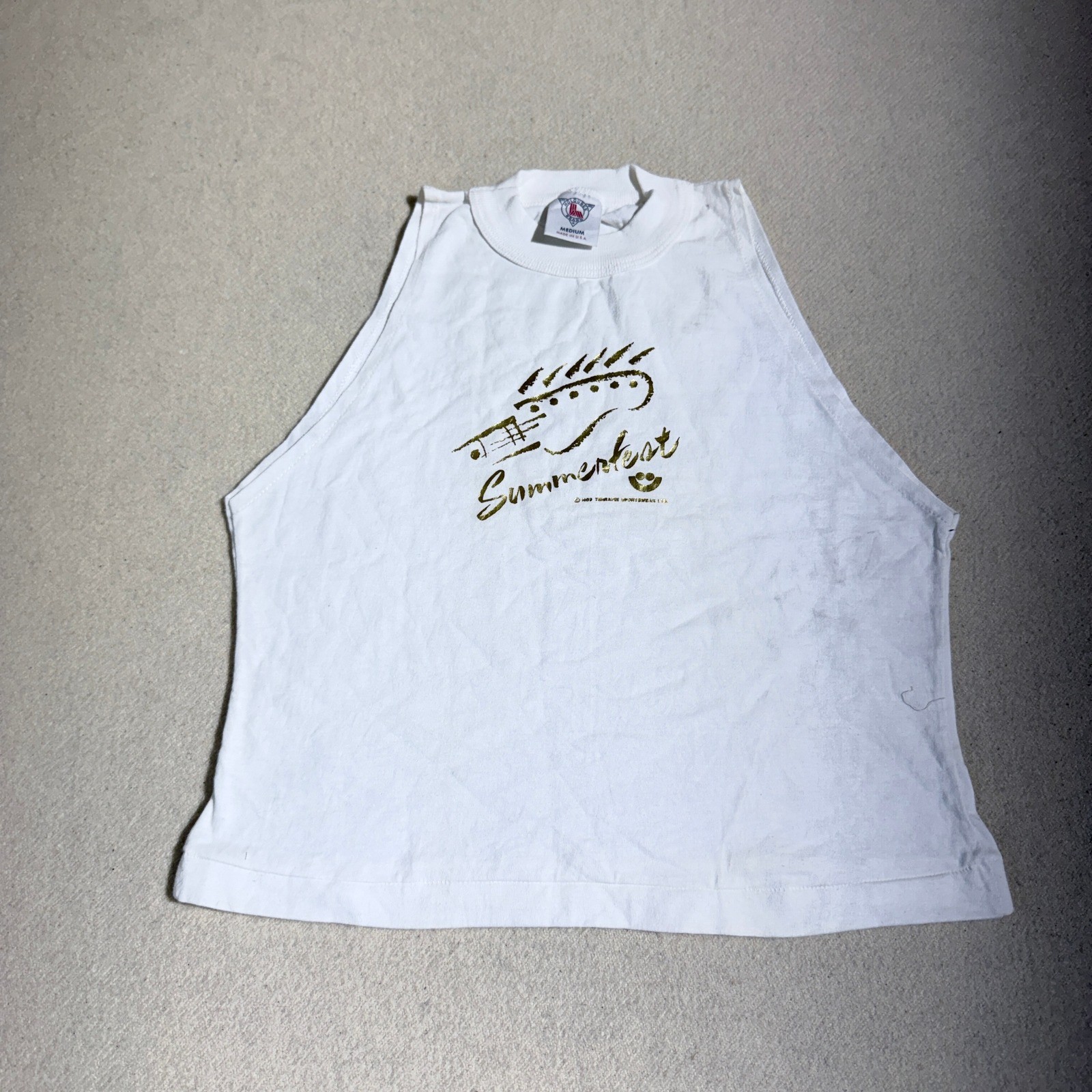 Vintage 1989 Summerfest Muscle Tee Holoubek White Gold Guitar Shirt Medium USA