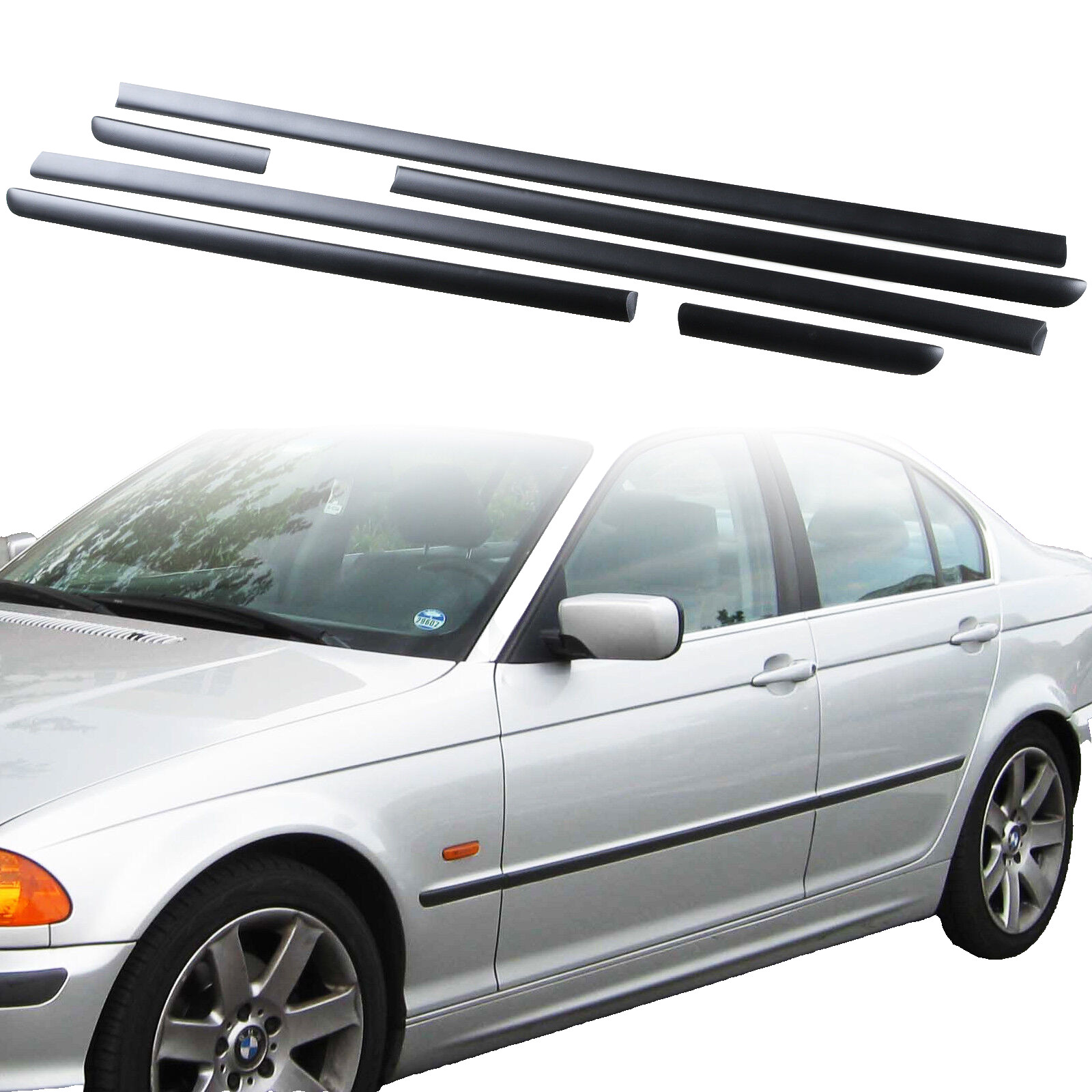 For BMW E46 Sedan Touring Body Door Side Mouldings Set 4Dr OEM Black ABS For BMW E46 Sedan Touring Body Door Side Mouldings Set 4Dr OEM Black ABS