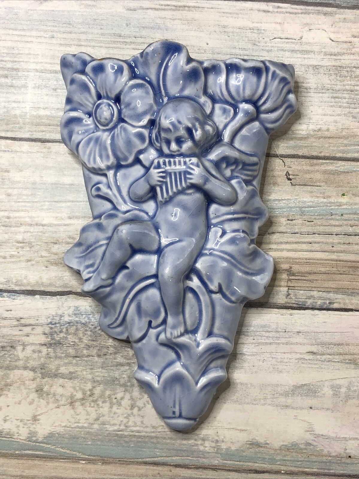 Blue Vintage Angel Cherub Wall Pocket Vase Shabby Chic French Country Blue Vintage Angel Cherub Wall Pocket Vase Shabby Chic French Country