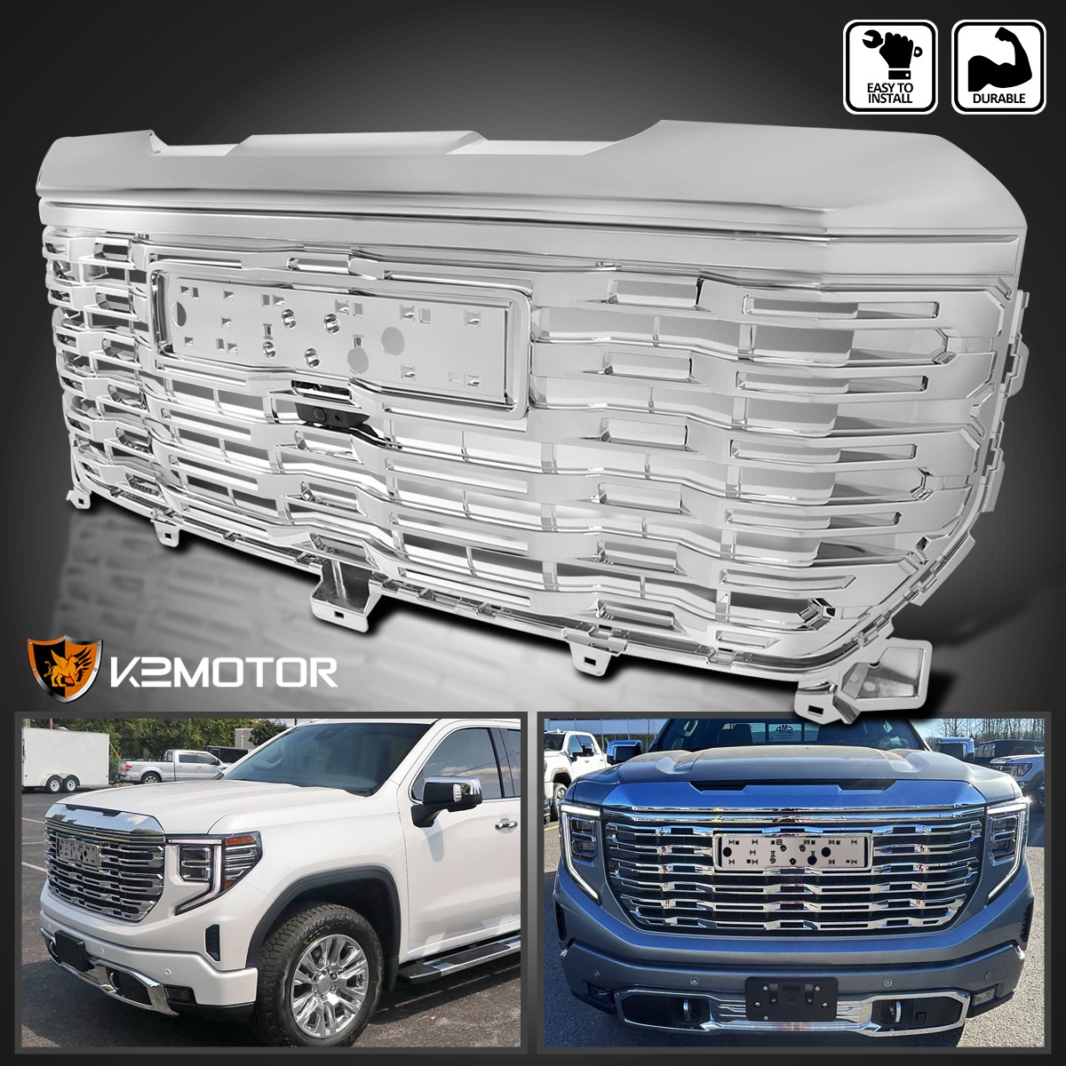 Fits 2022-2026 GMC Sierra 1500 Chrome Denali Style Front Upper Mesh Hood Grille Fits 2022-2026 GMC Sierra 1500 Chrome Denali Style Front Upper Mesh Hood Grille