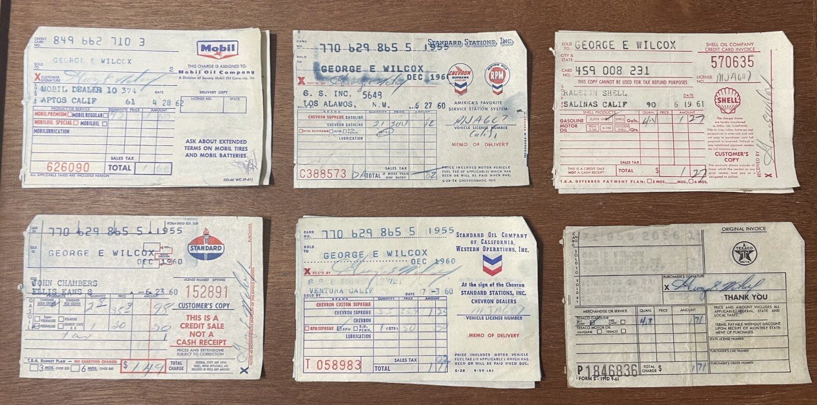 Vintage 1960-1962 Gas Station/Oil Receipts: Chevron/Mobil/Shell/Standard Vintage 1960-1962 Gas Station/Oil Receipts: Chevron/Mobil/Shell/Standard