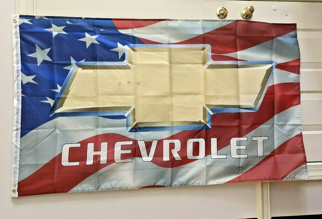 Chevrolet US Flag Banner Flag 3x5 ft Mancave Garage Chevy