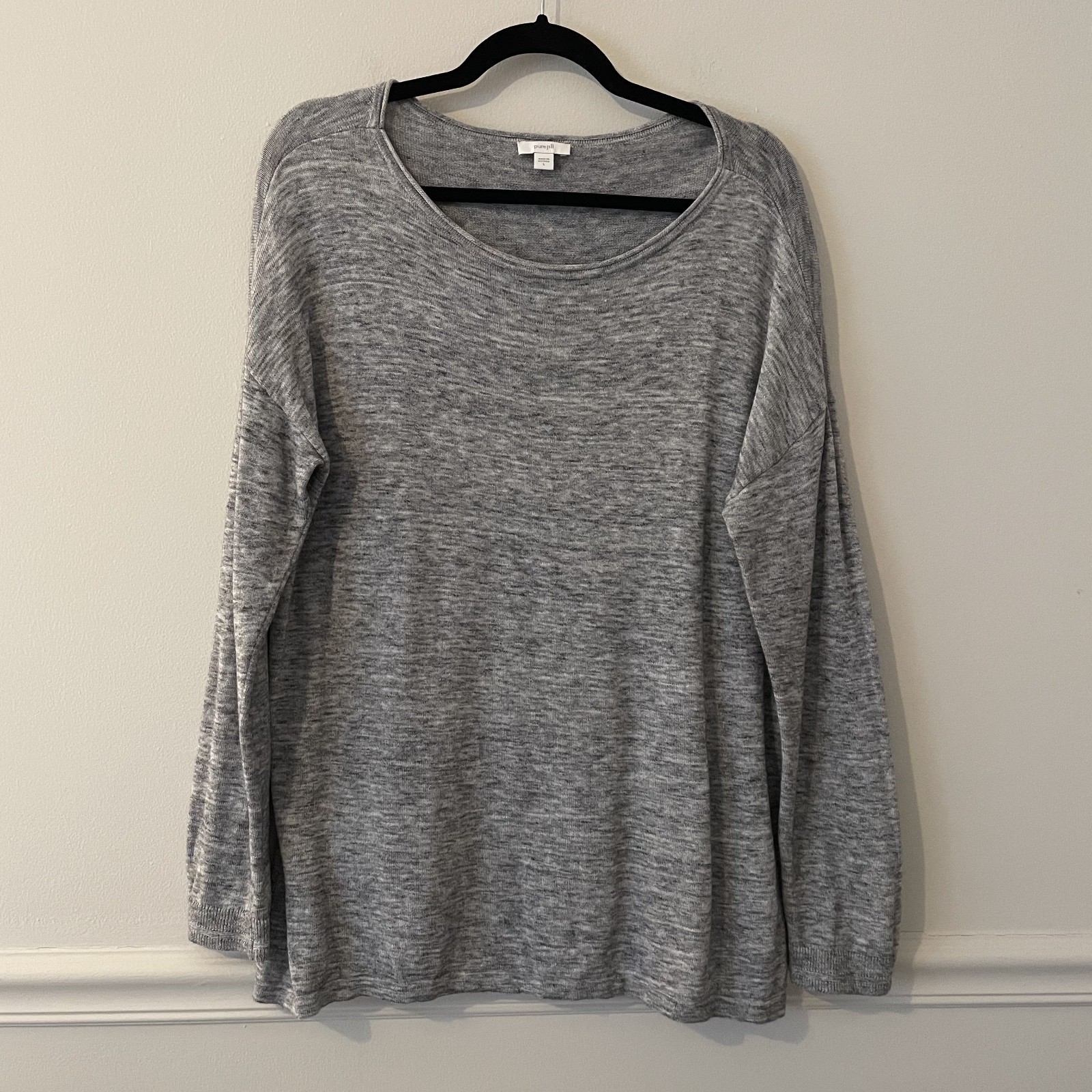 J Jill Pure Long Sleeve Knit Tunic Top Gray Sz L Cotton Minimalist Basic Travel J Jill Pure Long Sleeve Knit Tunic Top Gray Sz L Cotton Minimalist Basic Travel