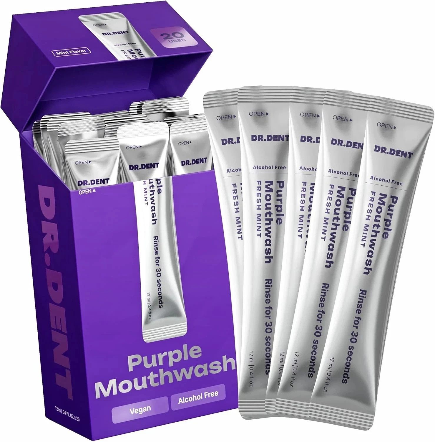 10pc DR.DENT Purple Mouthwash for Teeth Whitening - Color Correcting Mouthwash