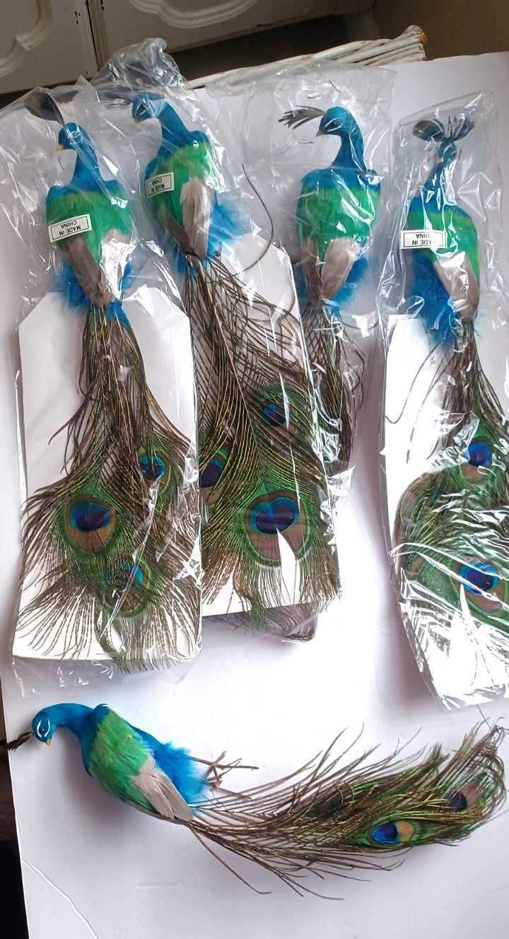 Five Real Feathers PEACOCK ORNAMENTS WITH PEACOCK TAIL FEATHERS 15 Five Real Feathers PEACOCK ORNAMENTS WITH PEACOCK TAIL FEATHERS 15