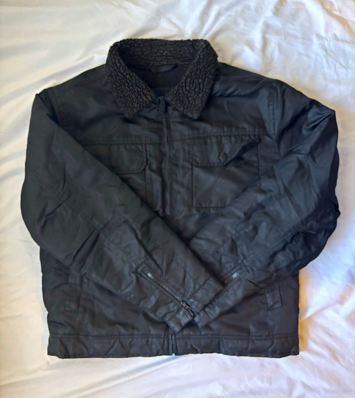 Vintage Early 2000s Gap Black Nylon Sherpa Collar Bomber Jacket - Size M