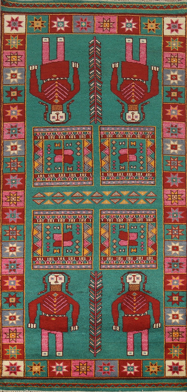 Geometric Traditional Indian Runner Rug 4x10 Ft Handmade Oriental Wool Carpet