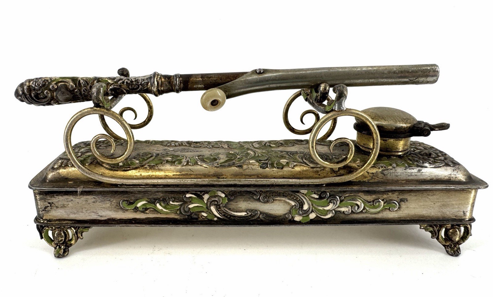 antique Victorian mustache curling iron and heating stand