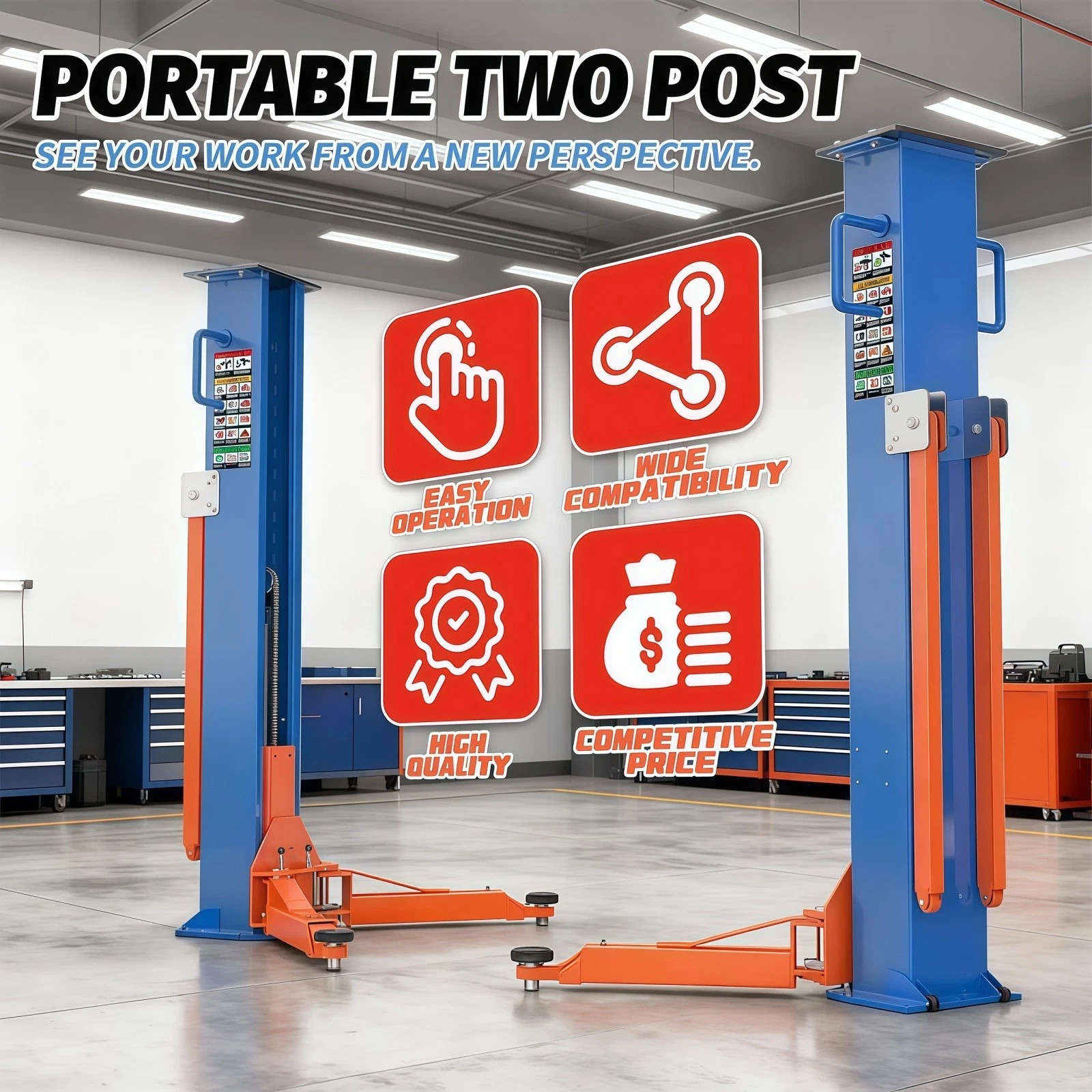 Portable 8000LBS Two Post Car Lift Hydraulic Auto Garage Vehicle Hoist 