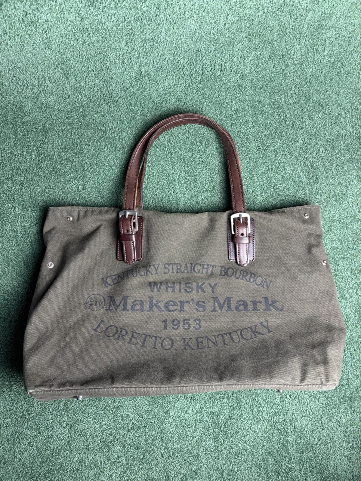 Rare Rebecca Ray Designs Maker\'s Mark Bourbon Canvas Leather Racing Tote Bag USA