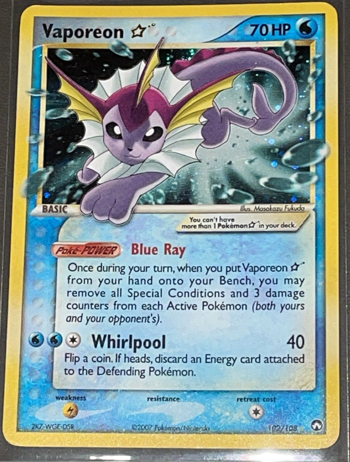2007 POKEMON EX POWER KEEPERS GOLD STAR #102 VAPOREON-HOLO 2007 POKEMON EX POWER KEEPERS GOLD STAR #102 VAPOREON-HOLO