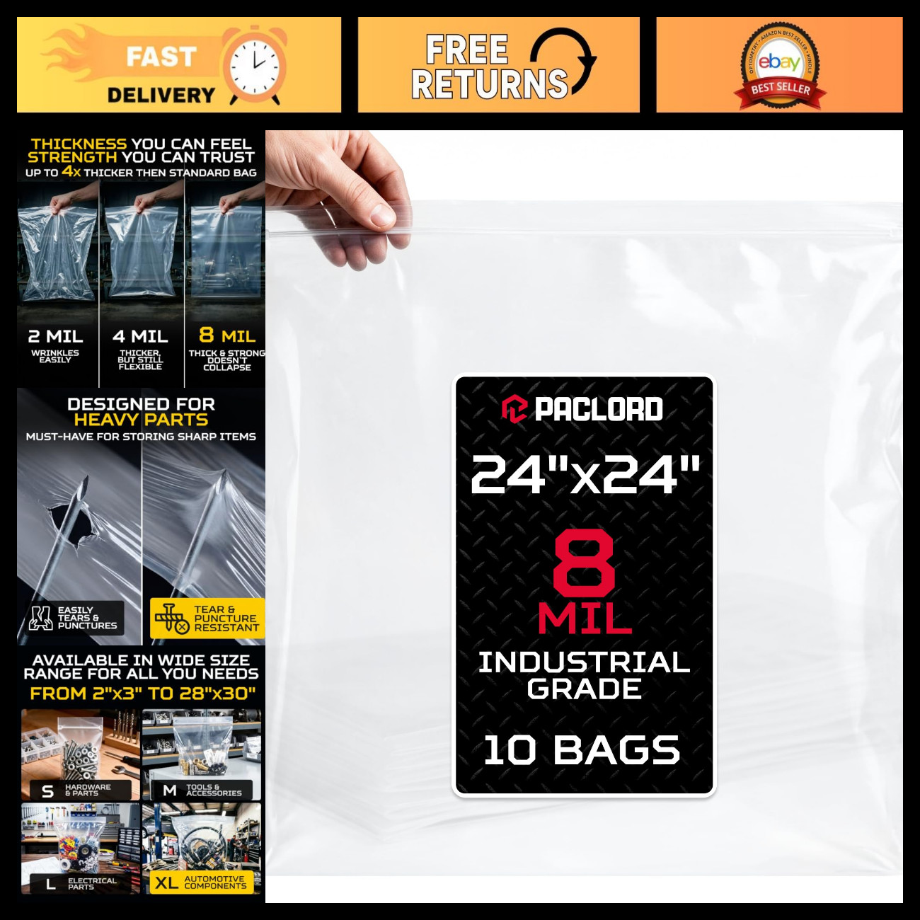 Extra Large Heavy-Duty Zip Plastic Bags 24