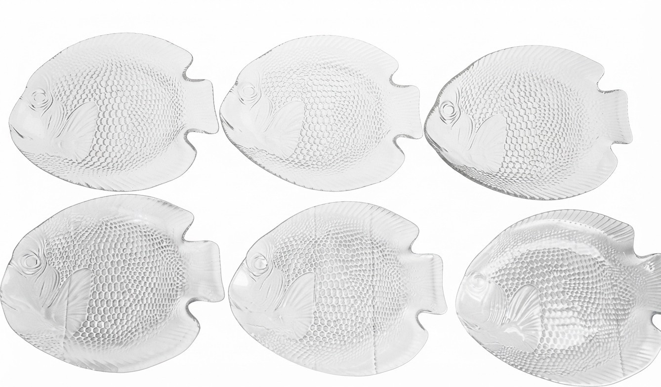 Vtg Arcoroc Glass Fish Snack Plates Poisson Made France Set of 6 Vtg Arcoroc Glass Fish Snack Plates Poisson Made France Set of 6