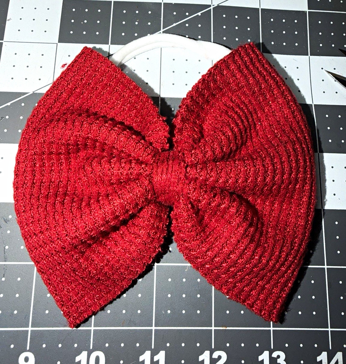 Handmade Red & White Solid Fabric Bow Hair Tie, Stretch Elastic - Classic Casual Handmade Red & White Solid Fabric Bow Hair Tie, Stretch Elastic - Classic Casual