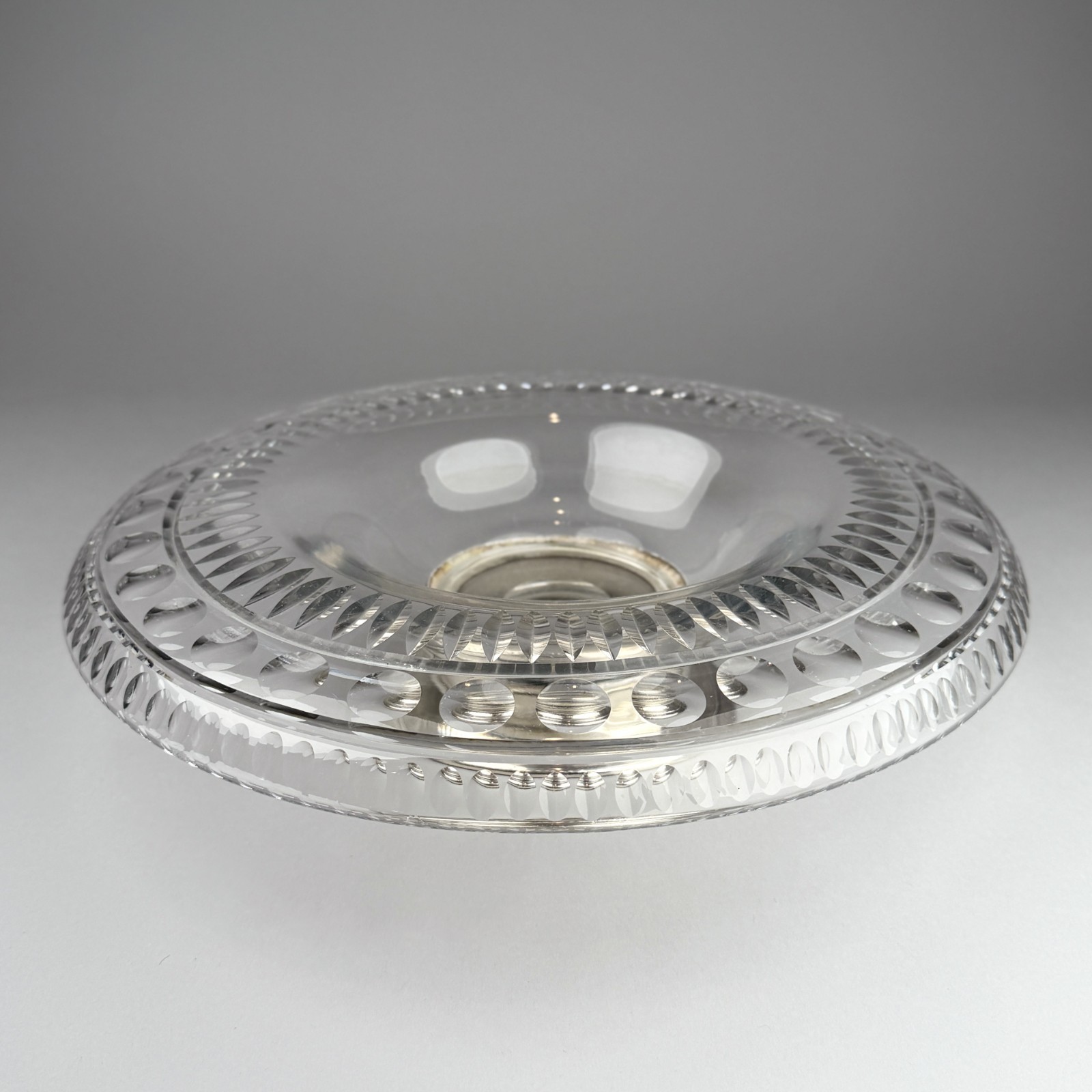 Antique Hawkes Cut Crystal & Sterling Silver Base Centerpiece Bowl Shallow 13,5\