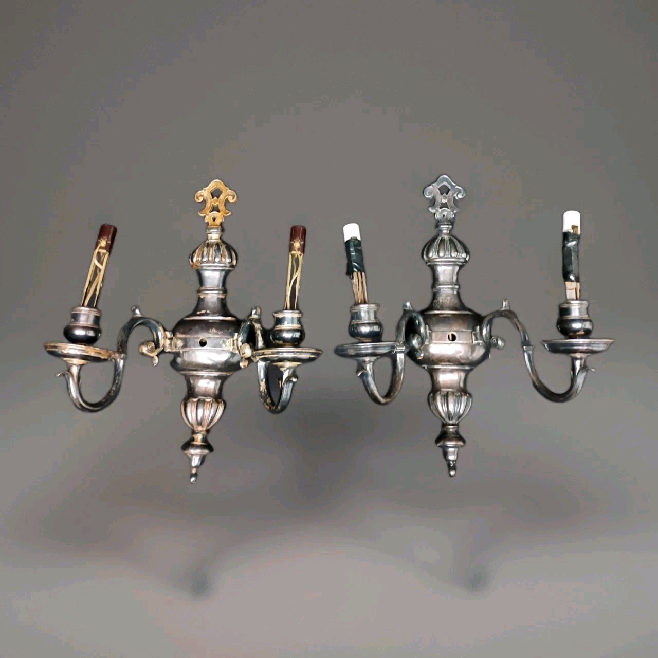Large Early Pair Antique E F Caldwell Georgian Silver Plate Wall Sconces 15\