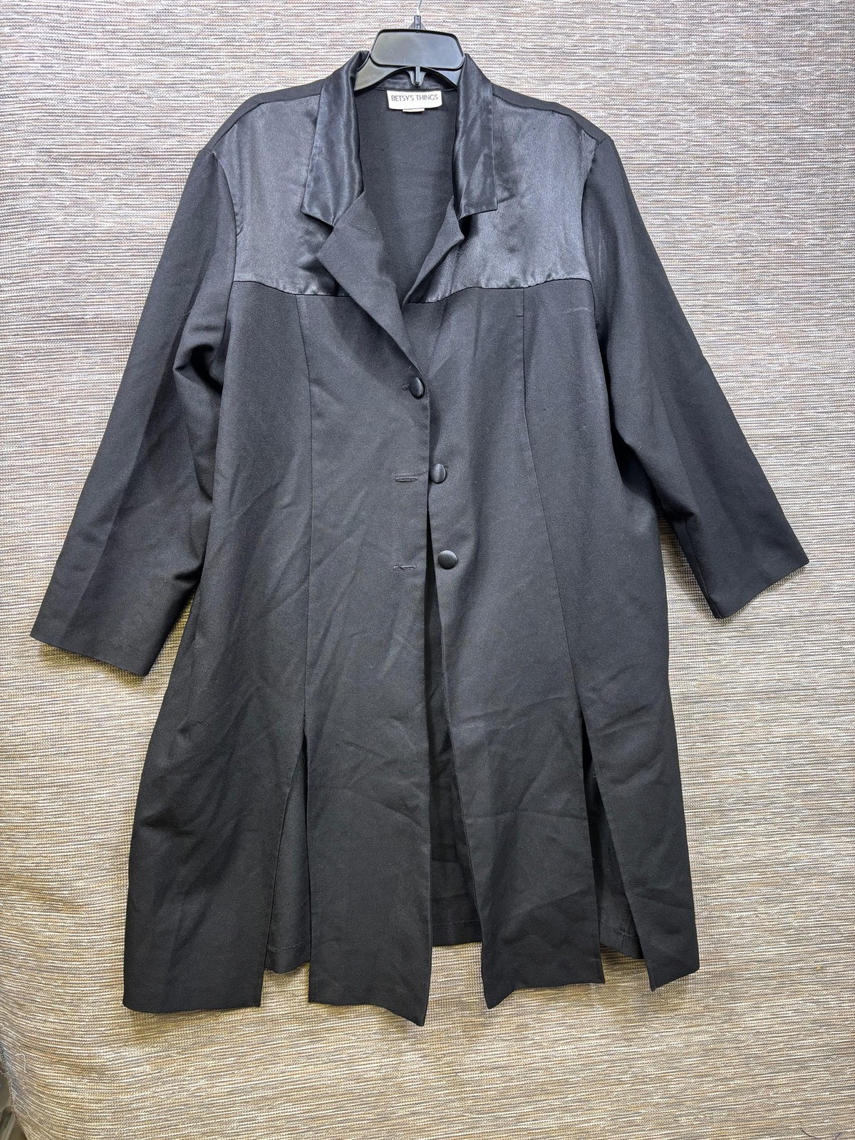 Vintage Betsy\'s Things Coat Womens 24 Black Single Breasted 3/4 Sleeve Made USA