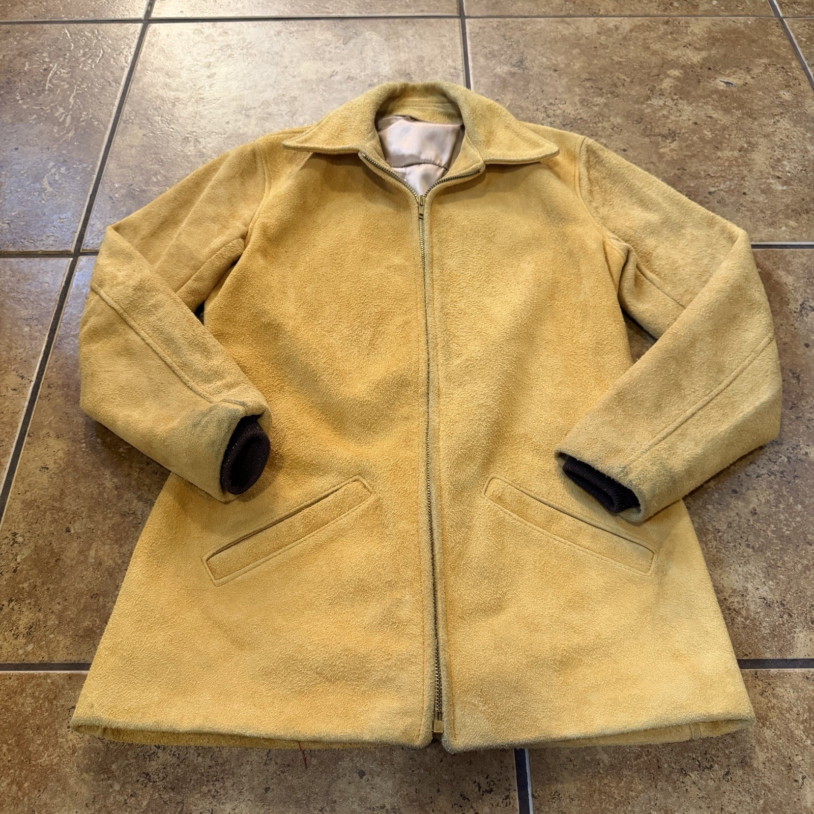 Vintage Thurlow Suede Coat Womens Jacket Yellow 1960s 50s 1950s Rare
