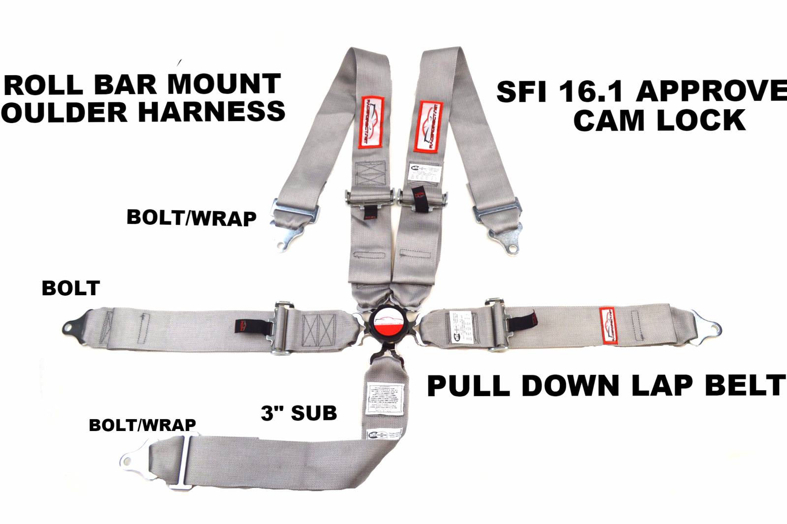 RACERDIRECT SFI 16.1 RACING HARNESS 5 POINT ROLL BAR MOUNT 3